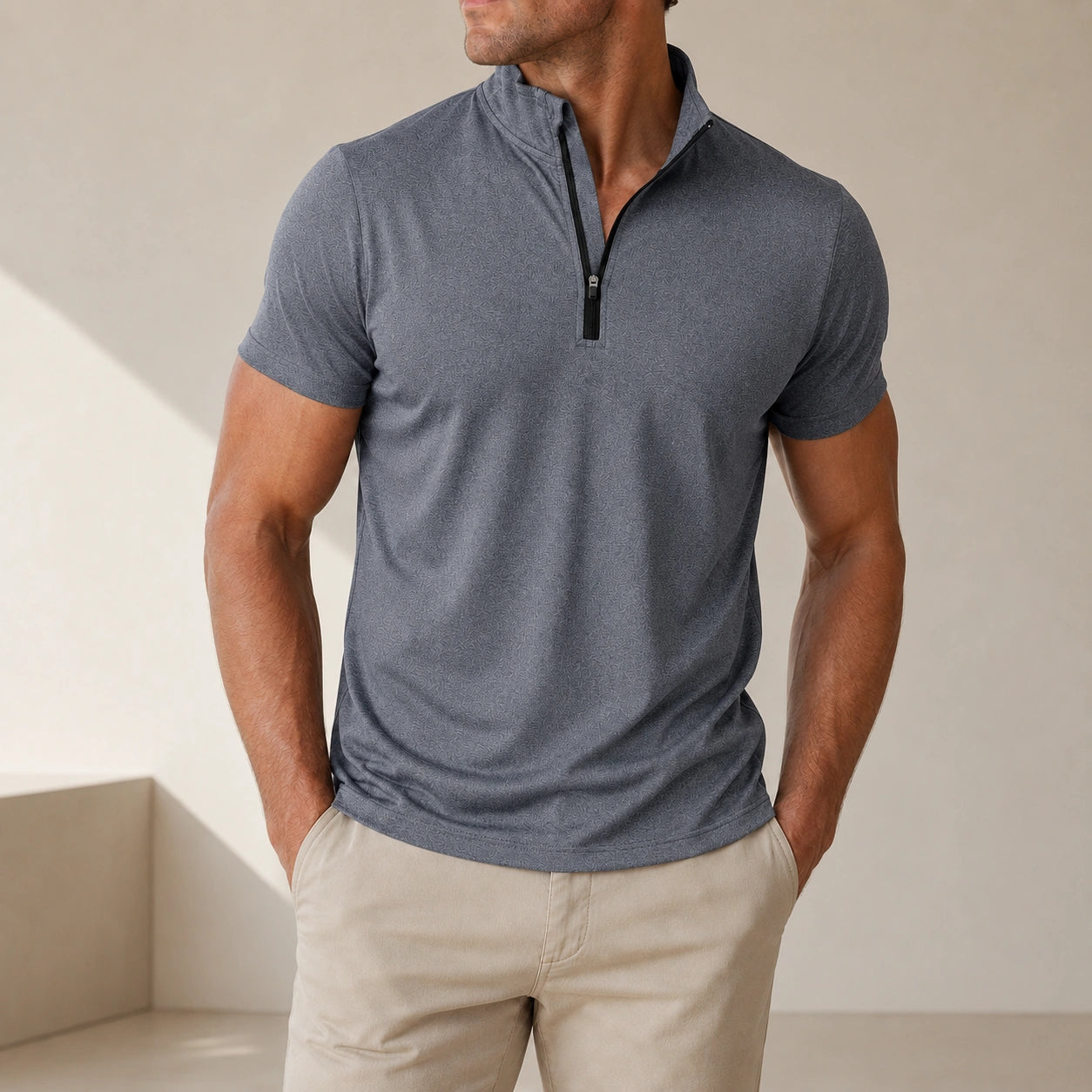 Mivanity Men's Stand Collar Quick-Dry Short-Sleeve T-Shirts
