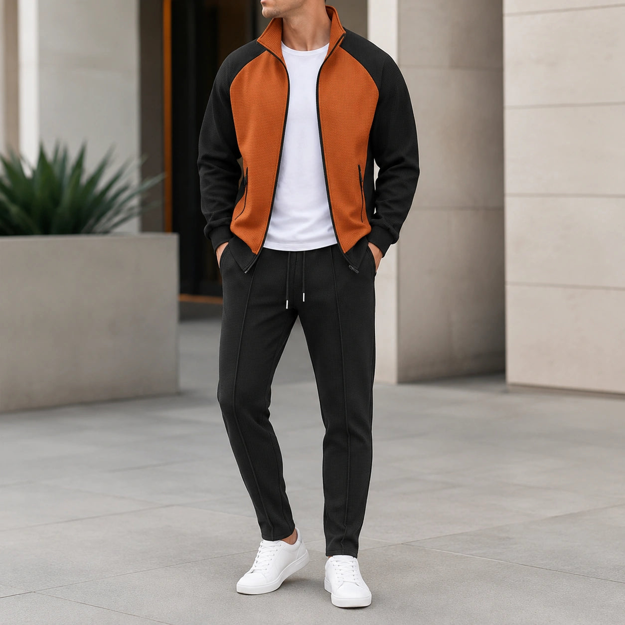 Mivanity Men's Stand Collar Zip-Up Sweatshirt Pants Sets