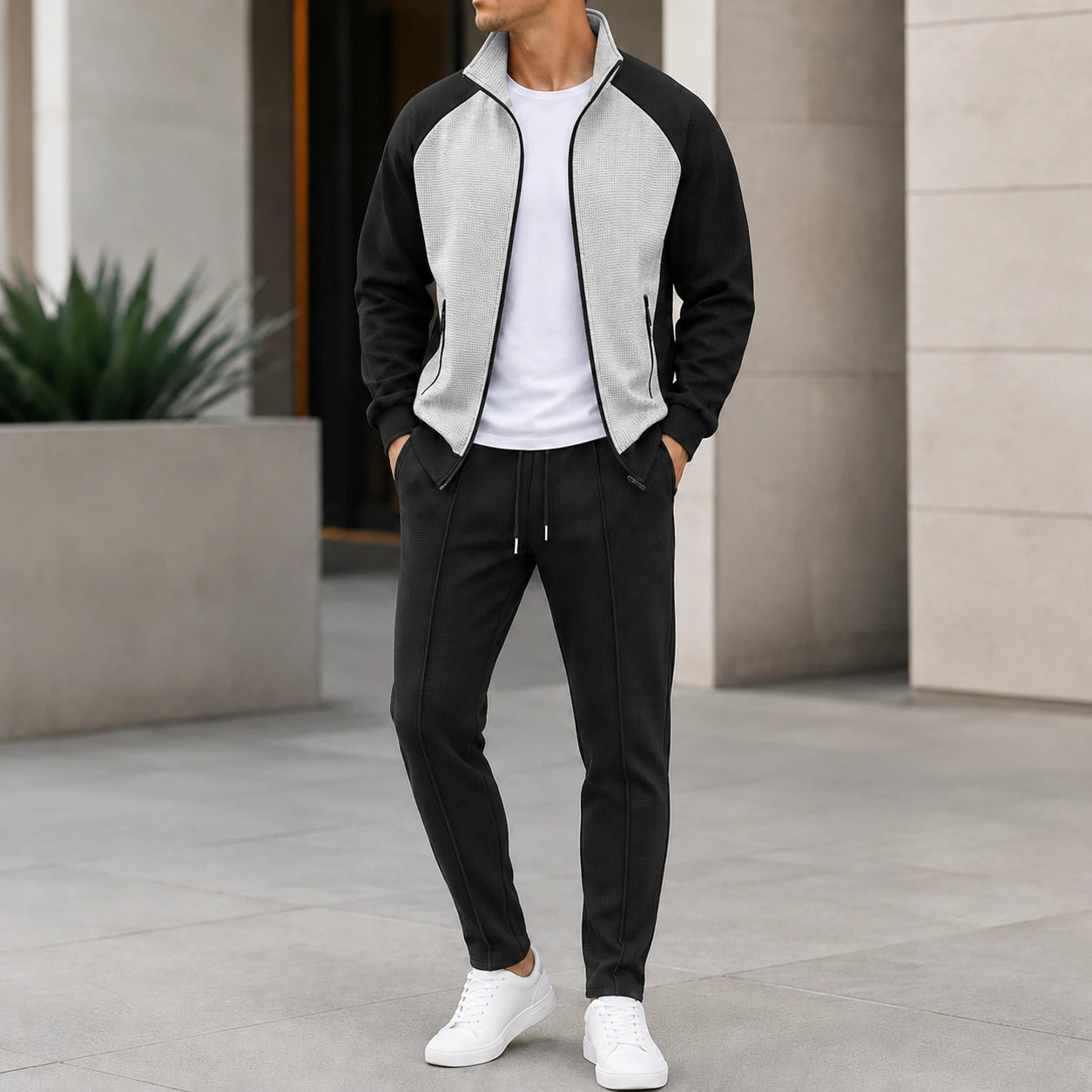 Mivanity Men's Stand Collar Zip-Up Sweatshirt Pants Sets