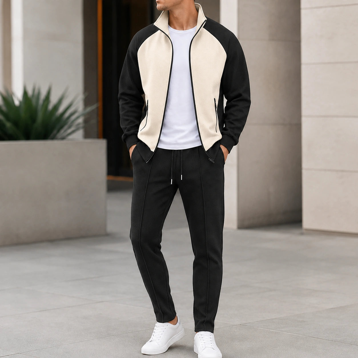 Mivanity Men's Stand Collar Zip-Up Sweatshirt Pants Sets