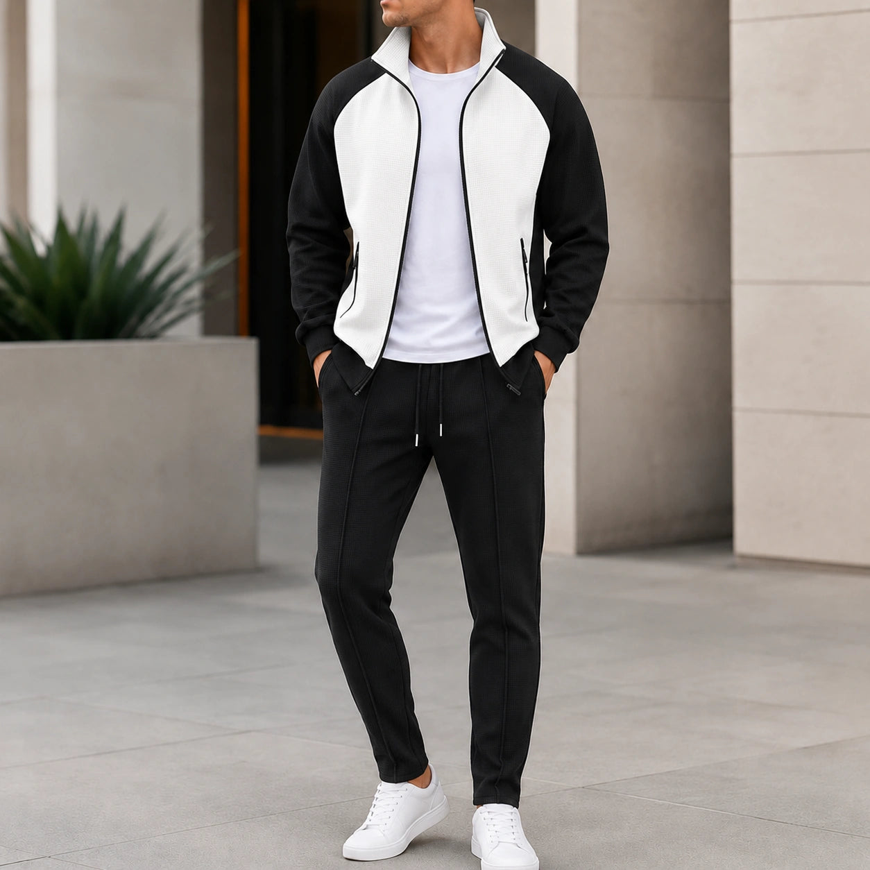 Mivanity Men's Stand Collar Zip-Up Sweatshirt Pants Sets