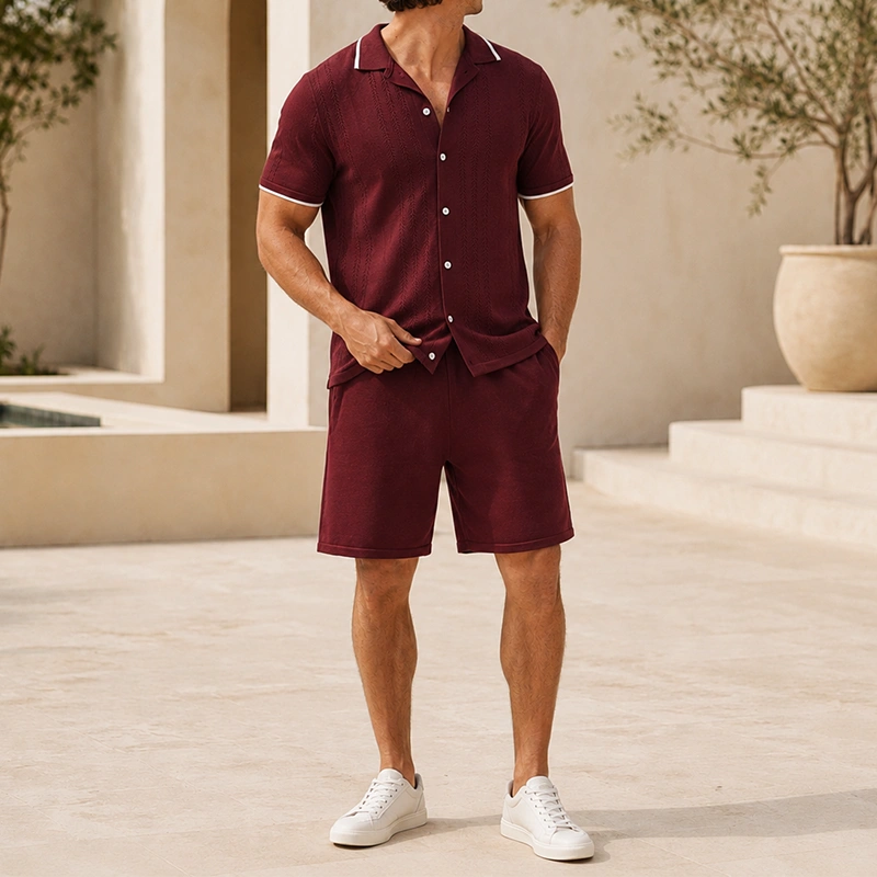 Mivanity Men's Streetwear Knit Cardigan Shorts 2-Piece Summer Sets