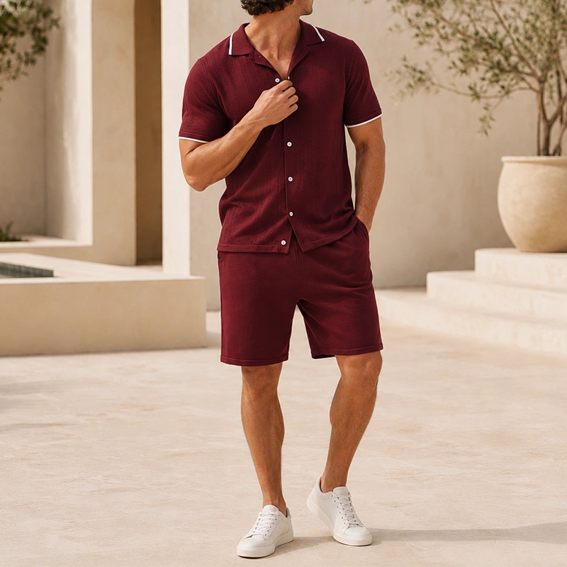 Mivanity Men's Streetwear Knit Cardigan Shorts 2-Piece Summer Sets