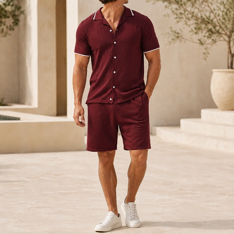 Mivanity Men's Streetwear Knit Cardigan Shorts 2-Piece Summer Sets