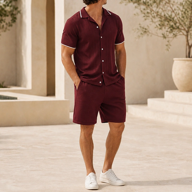 Mivanity Men's Streetwear Knit Cardigan Shorts 2-Piece Summer Sets