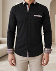 Mivanity Men's Stretch Color-Block Square Collar Shirts