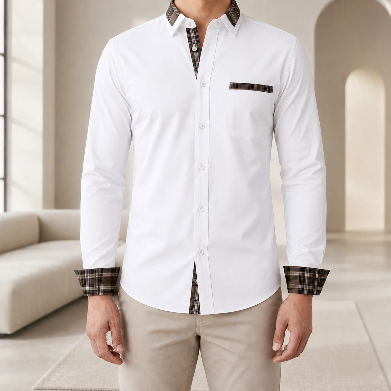 Mivanity Men's Stretch Color-Block Square Collar Shirts