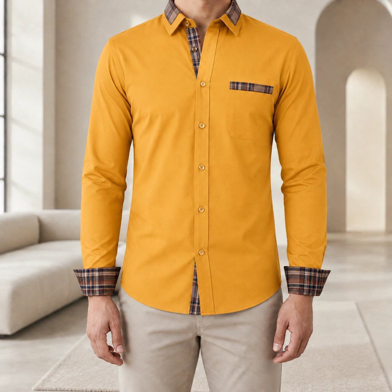 Mivanity Men's Stretch Color-Block Square Collar Shirts