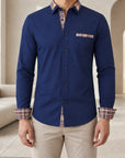 Mivanity Men's Stretch Color-Block Square Collar Shirts