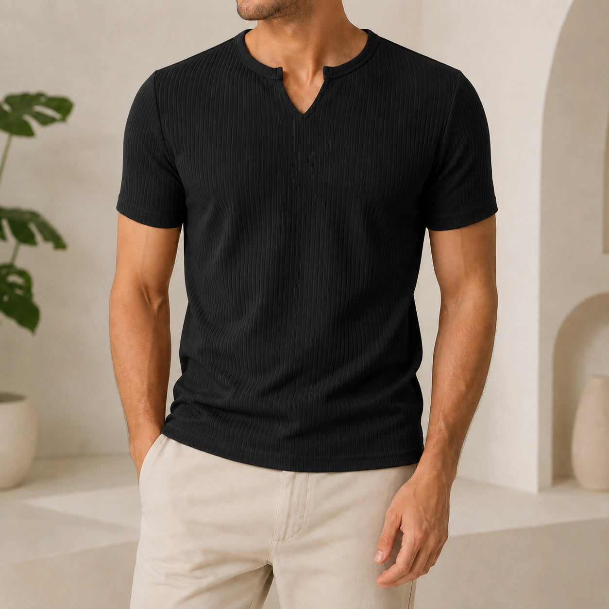 Mivanity Men's Stretch Vertical Stripe Short-Sleeve T-Shirts