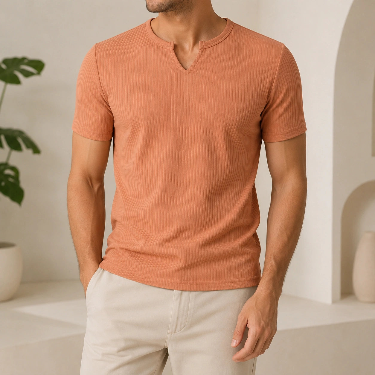 Mivanity Men's Stretch Vertical Stripe Short-Sleeve T-Shirts