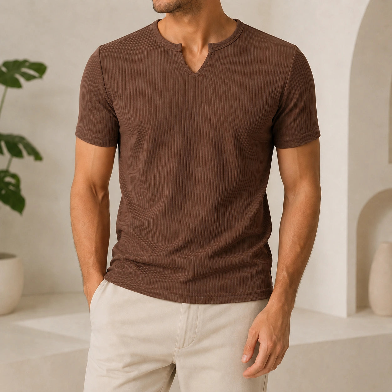 Mivanity Men's Stretch Vertical Stripe Short-Sleeve T-Shirts