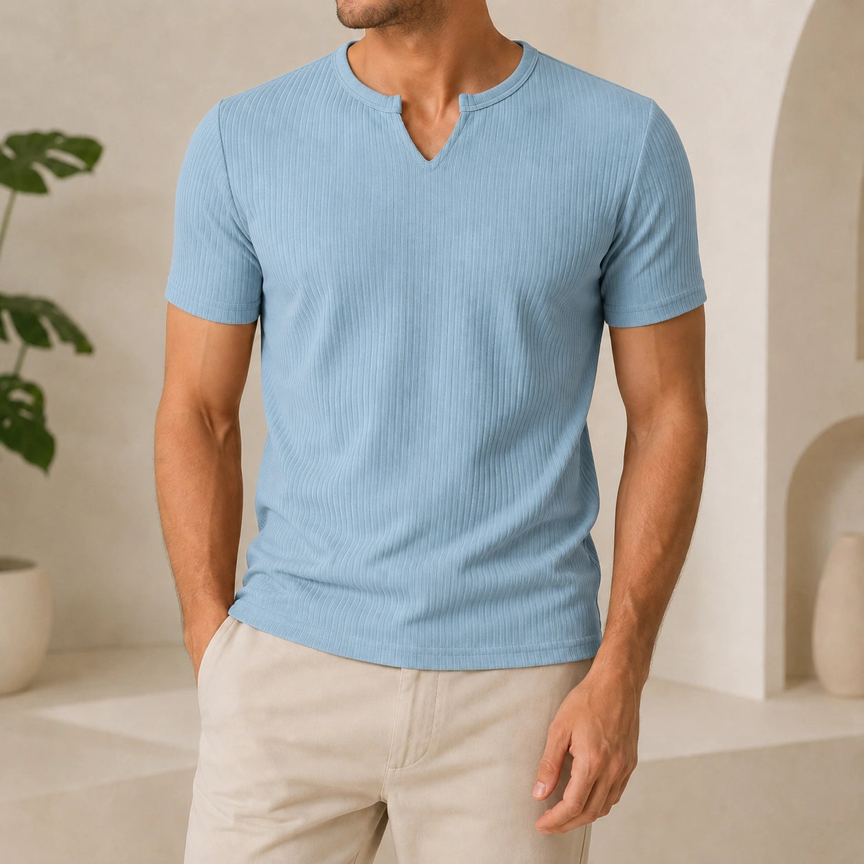 Mivanity Men's Stretch Vertical Stripe Short-Sleeve T-Shirts