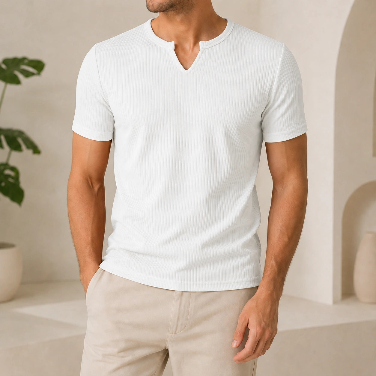 Mivanity Men's Stretch Vertical Stripe Short-Sleeve T-Shirts