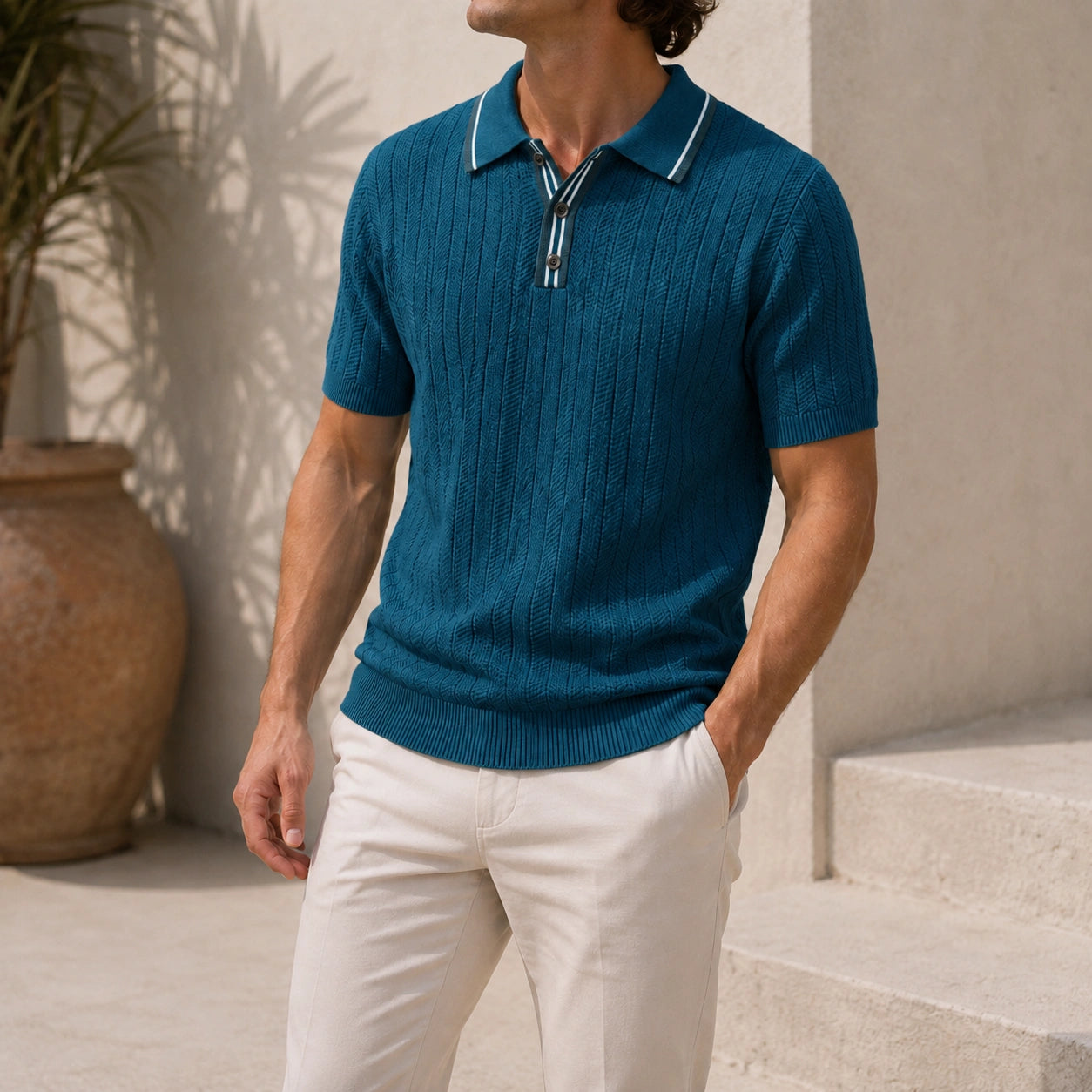 Mivanity Men's Striped Cable Knit Polo Shirts