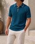 Mivanity Men's Striped Cable Knit Polo Shirts