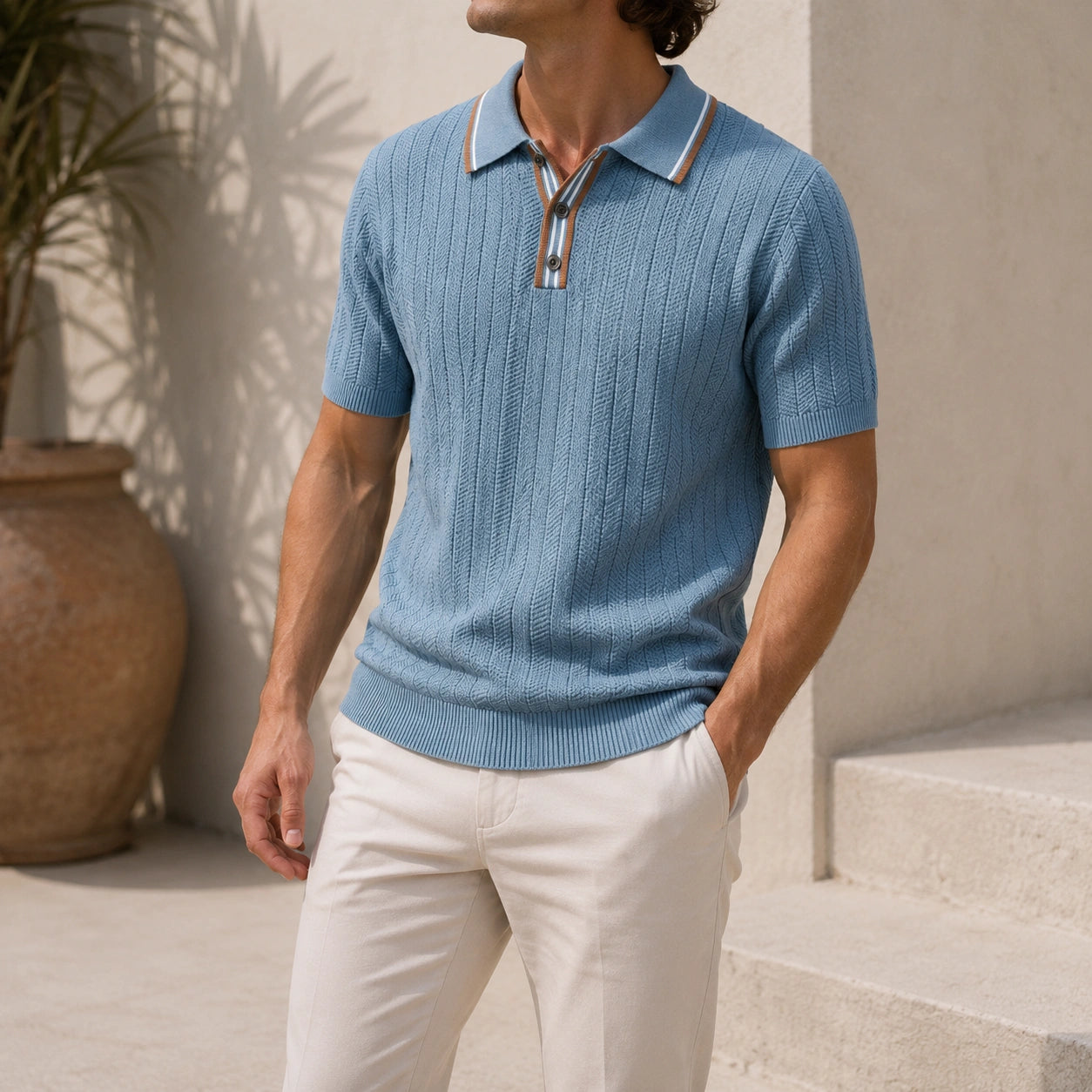 Mivanity Men's Striped Cable Knit Polo Shirts