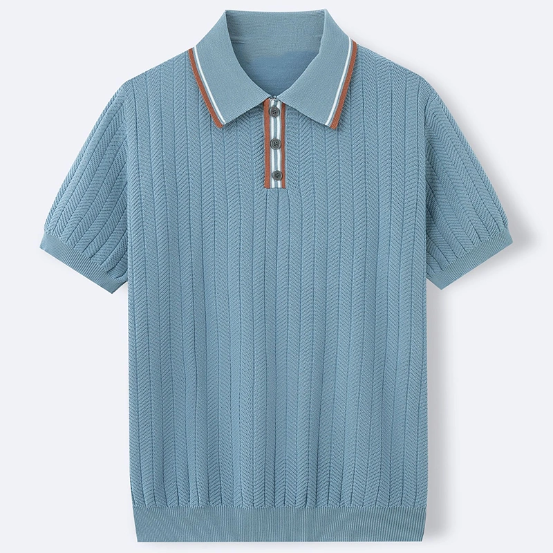 Mivanity Men's Striped Cable Knit Polo Shirts