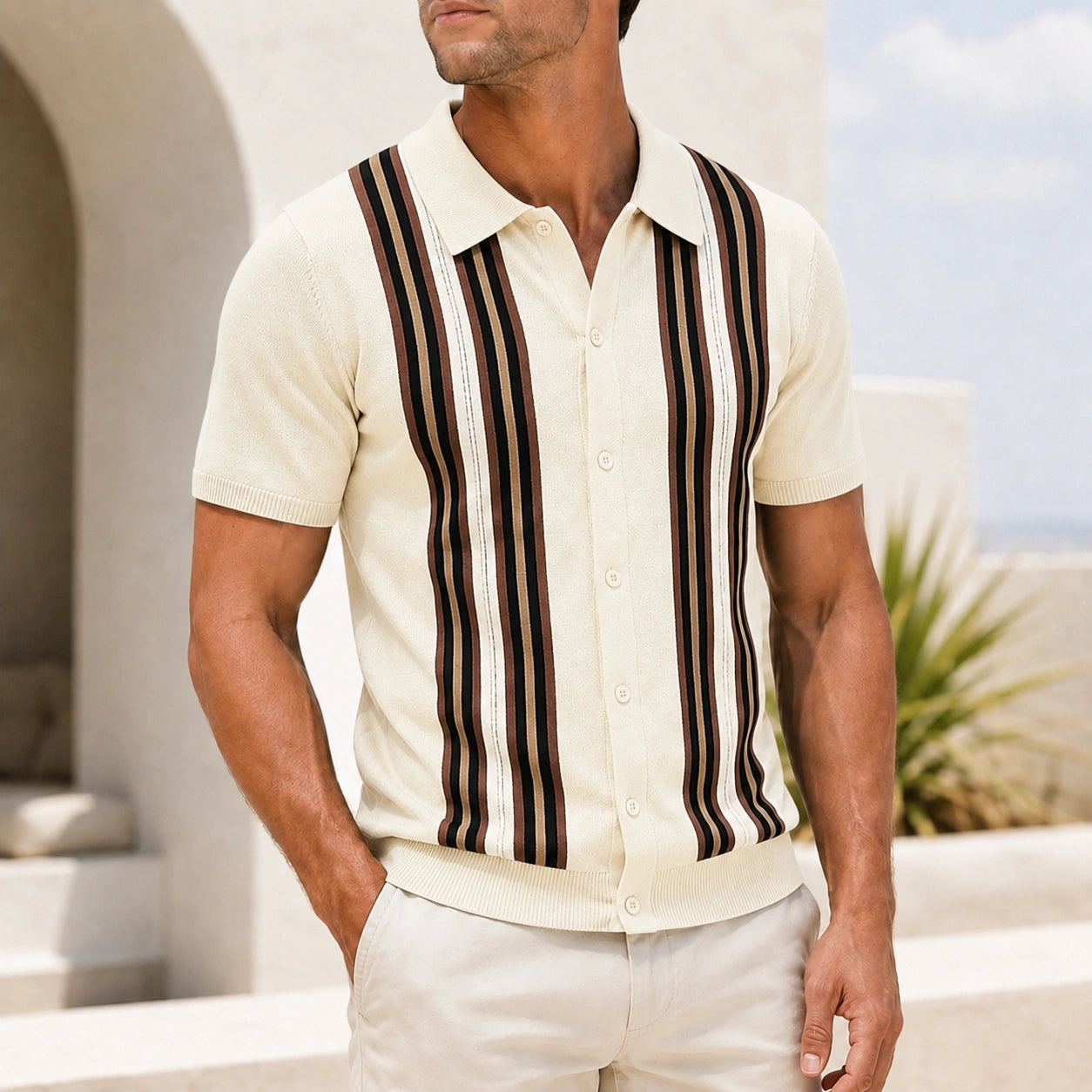 Mivanity Men's Striped Flocked Polo Shirts
