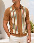 Mivanity Men's Striped Flocked Polo Shirts