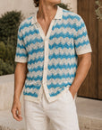 Mivanity Men's Striped Hollow-Out Knit Polo Shirts