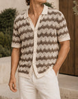 Mivanity Men's Striped Hollow-Out Knit Polo Shirts