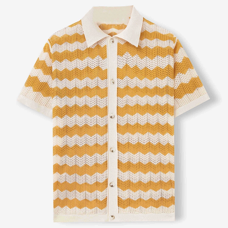 Mivanity Men's Striped Hollow-Out Knit Polo Shirts