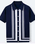 Mivanity Men's Striped Jacquard Knit Cardigan Polos