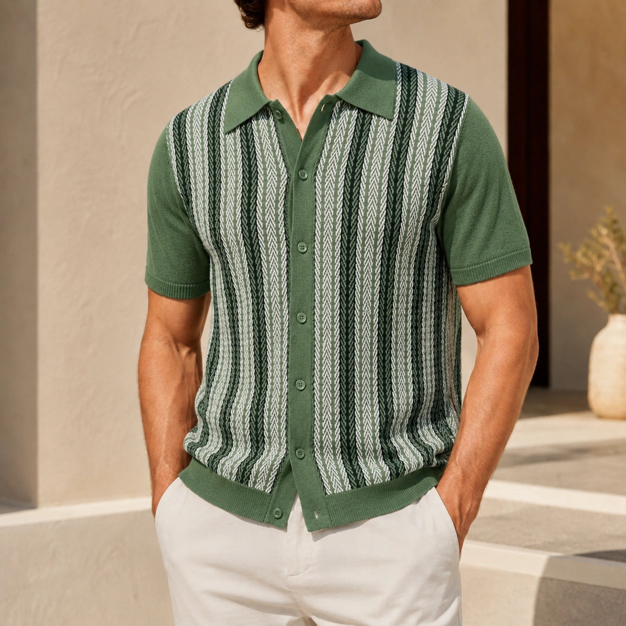 Mivanity Men's Striped Jacquard Short-Sleeve Polo Shirts