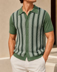 Mivanity Men's Striped Jacquard Short-Sleeve Polo Shirts