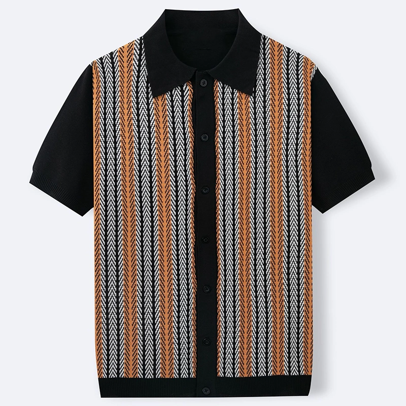Mivanity Men's Striped Jacquard Short-Sleeve Polo Shirts