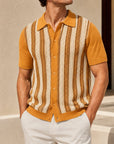 Mivanity Men's Striped Jacquard Short-Sleeve Polo Shirts