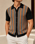 Mivanity Men's Striped Jacquard Short-Sleeve Polo Shirts
