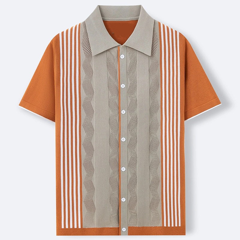 Mivanity Men's Striped Knit Short-Sleeve Polo Shirts