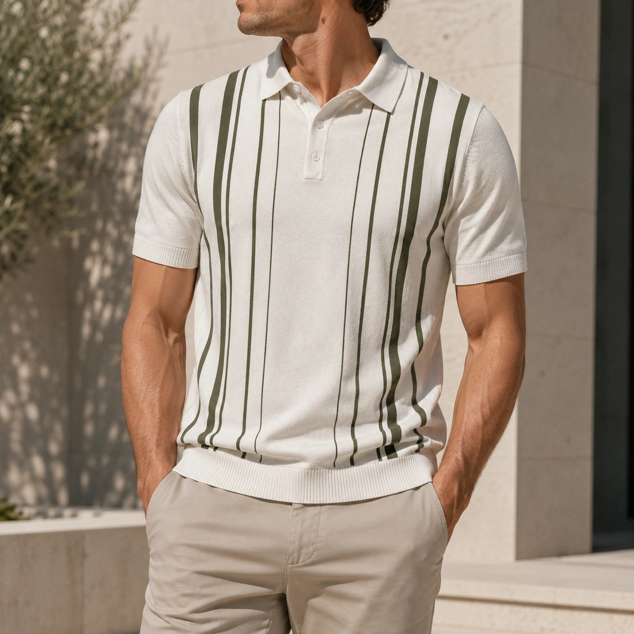 Mivanity Men's Striped Knit Short-Sleeve Shirts