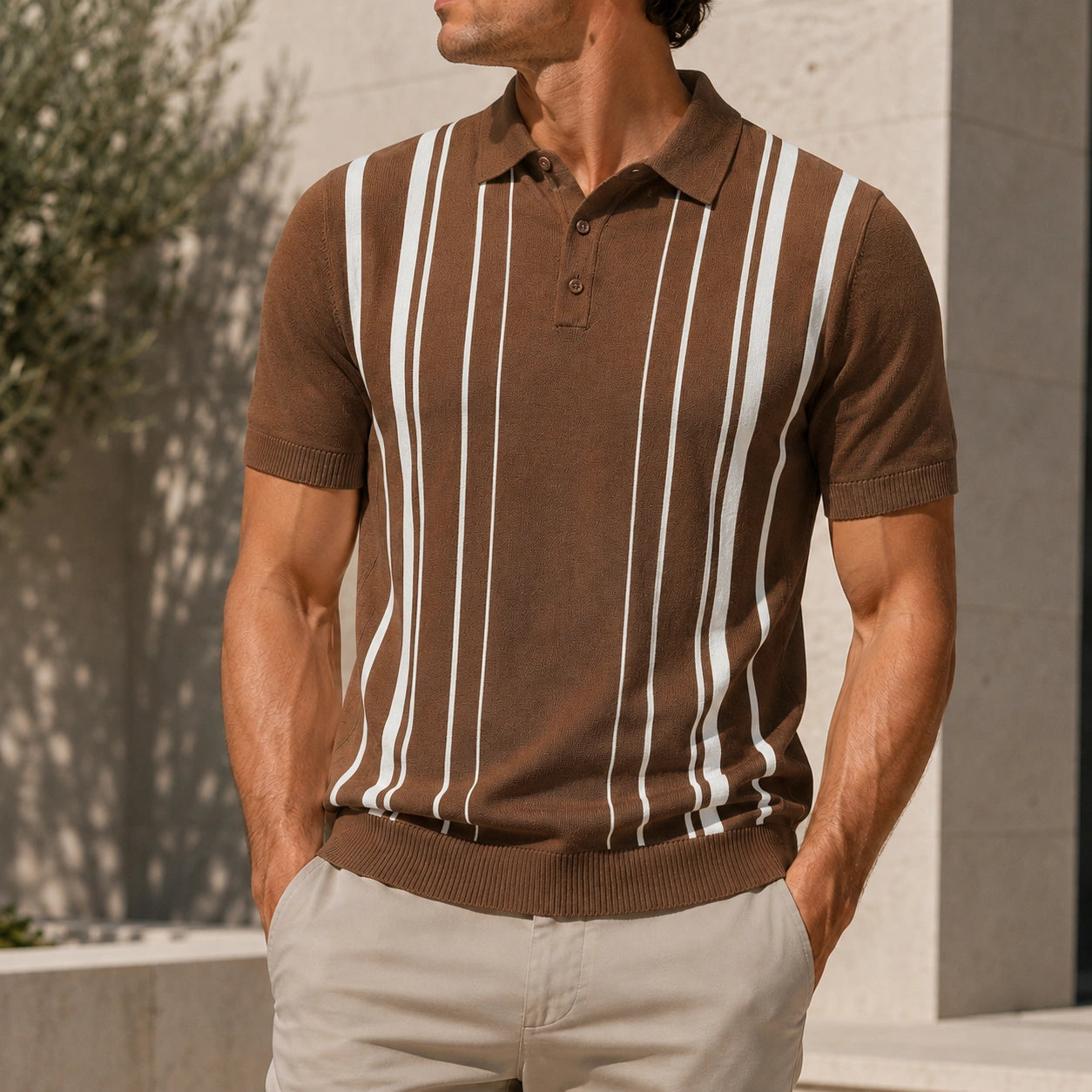 Mivanity Men's Striped Knit Short-Sleeve Shirts