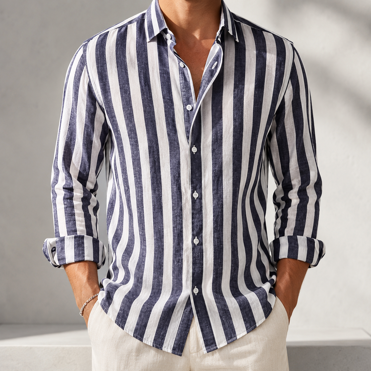 Mivanity Men’s Striped Linen Blend Resort Shirt