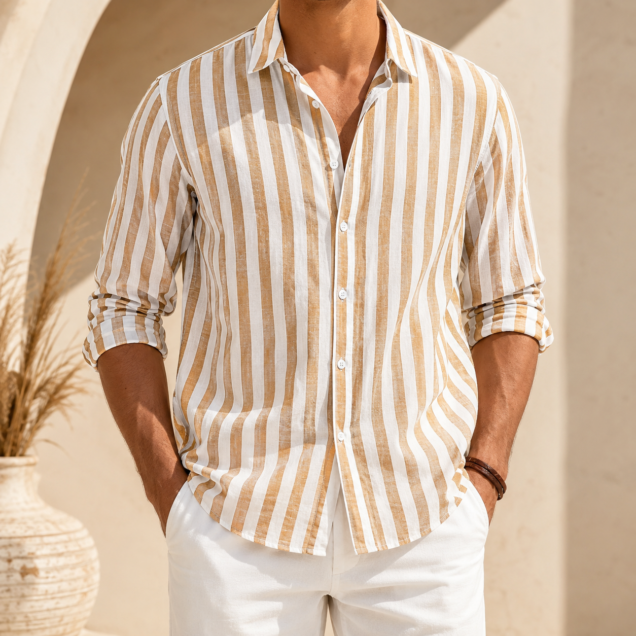 Mivanity Men’s Striped Linen Blend Resort Shirt