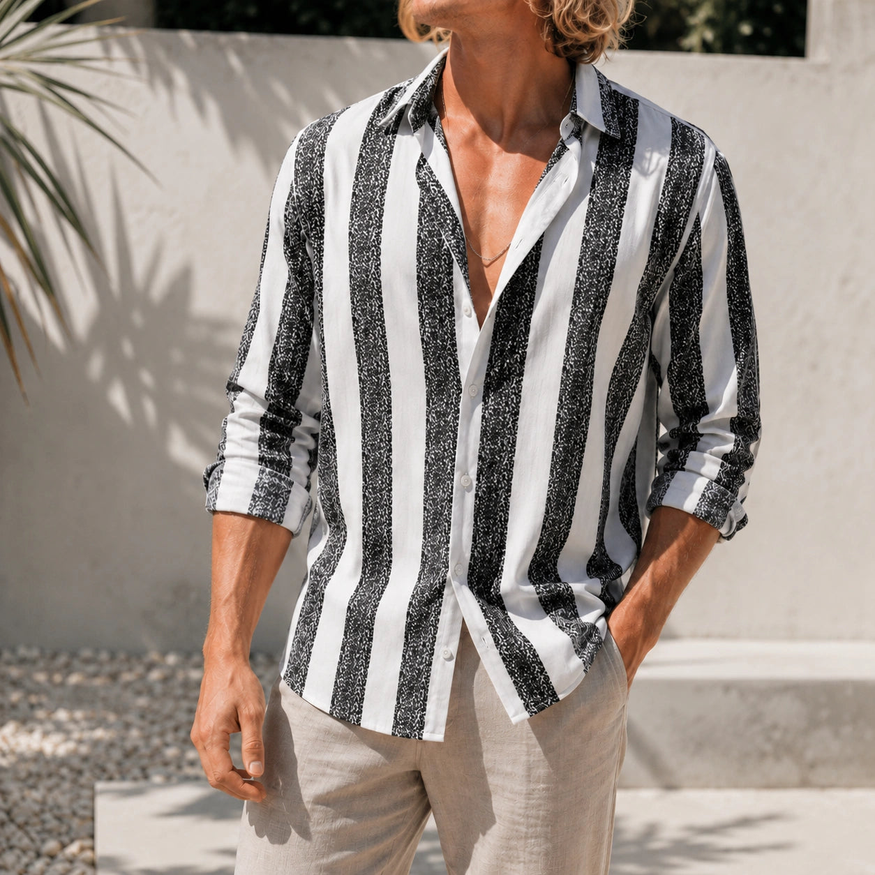 Mivanity Men's Striped Printed Long-Sleeve Casual Shirts