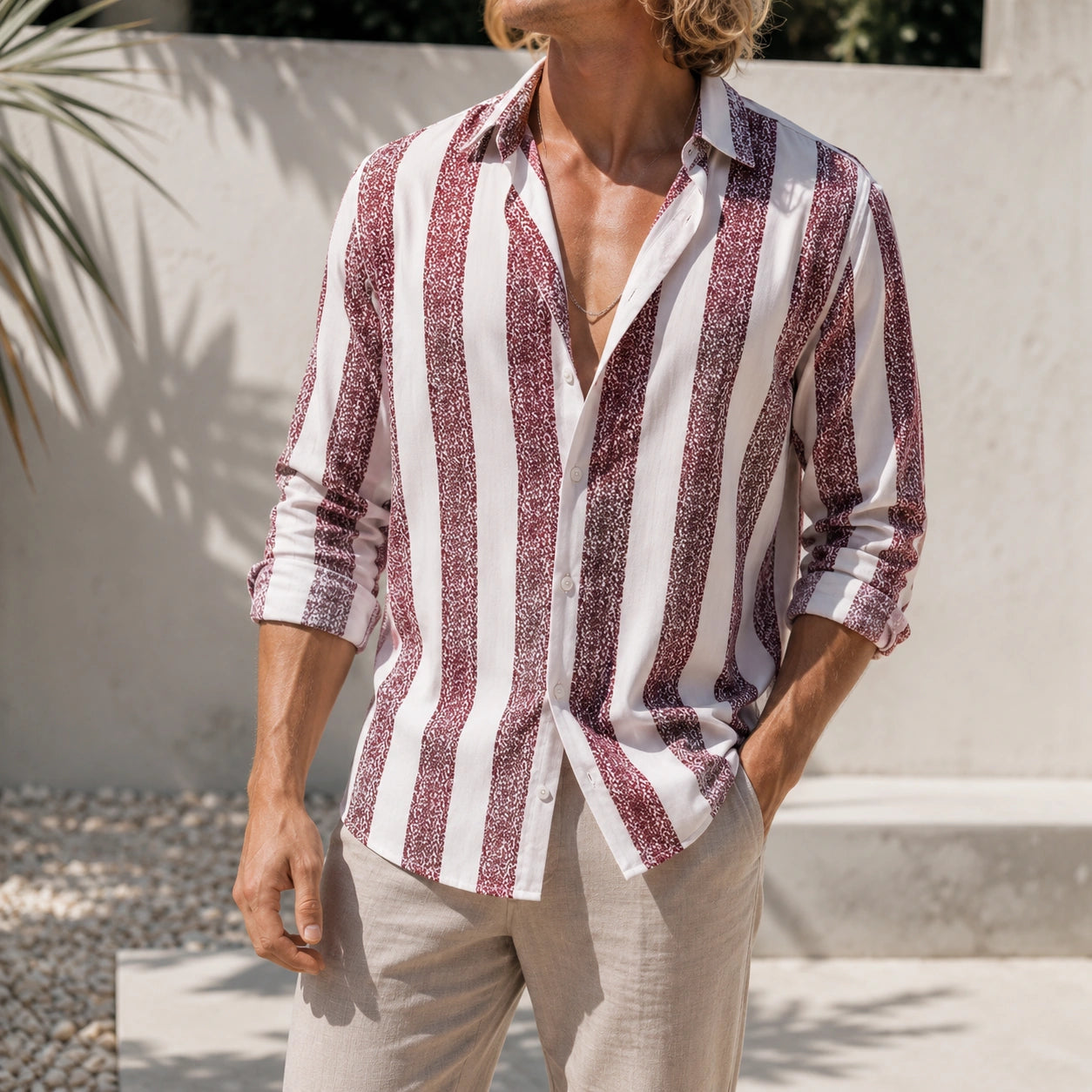 Mivanity Men's Striped Printed Long-Sleeve Casual Shirts
