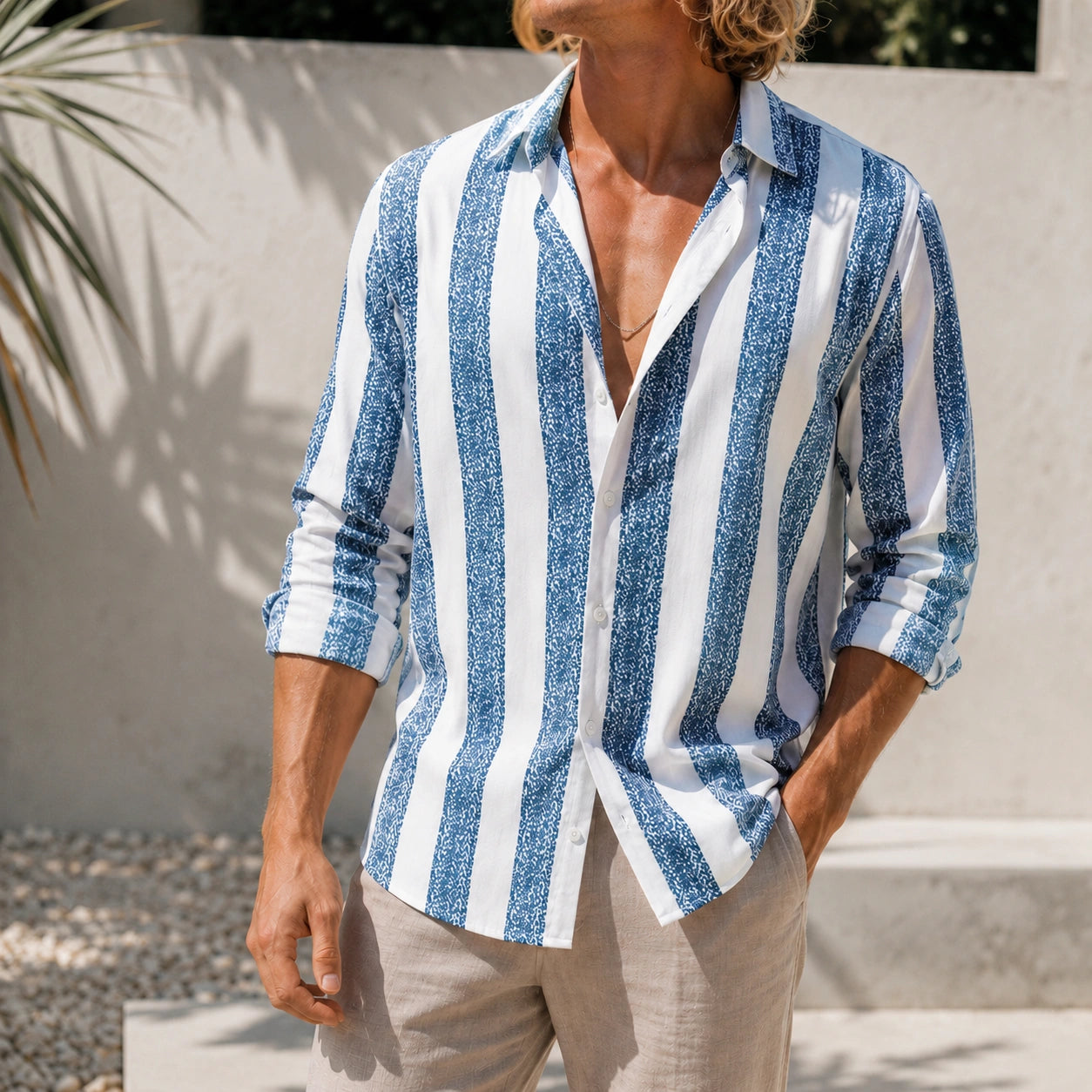 Mivanity Men's Striped Printed Long-Sleeve Casual Shirts