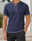 Mivanity Men's Striped Slim-Fit Short-Sleeve Shirts