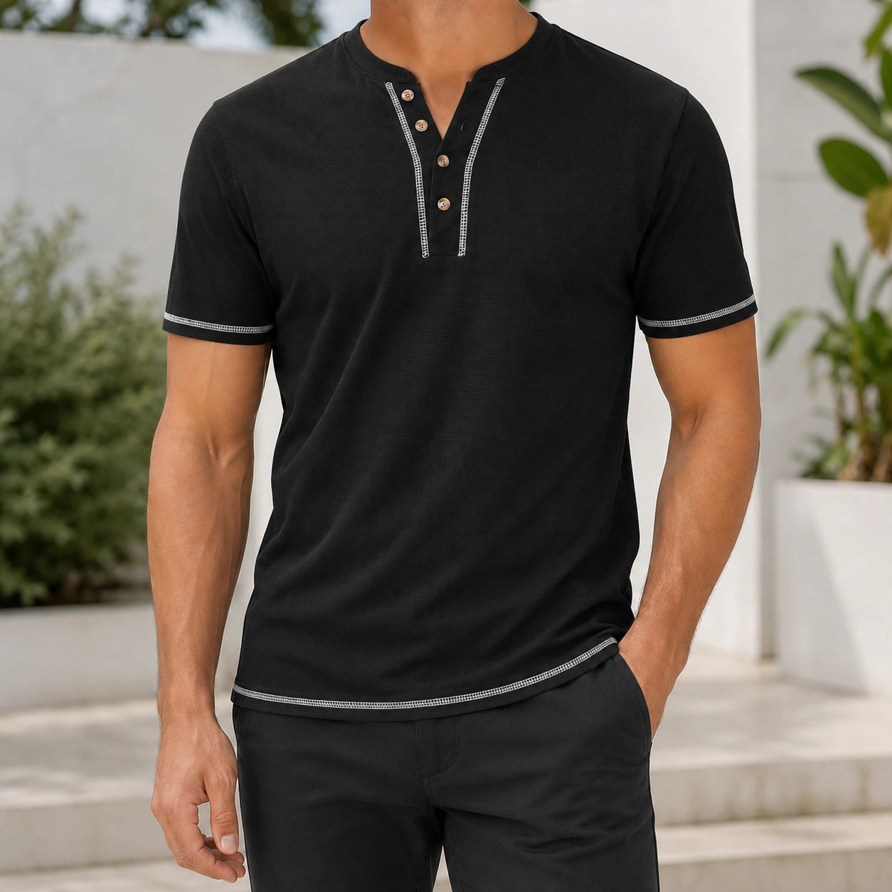 Mivanity Men's Striped Slim-Fit Short-Sleeve Shirts