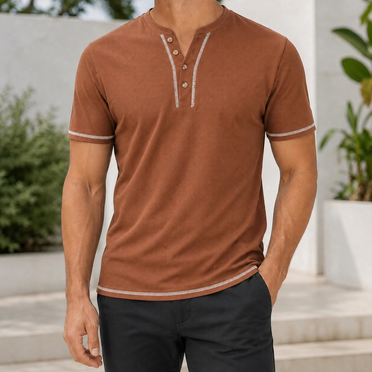 Mivanity Men's Striped Slim-Fit Short-Sleeve Shirts