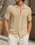 Mivanity Men's Striped Wheat Ear Jacquard Polo Shirts