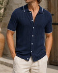 Mivanity Men's Striped Wheat Ear Jacquard Polo Shirts