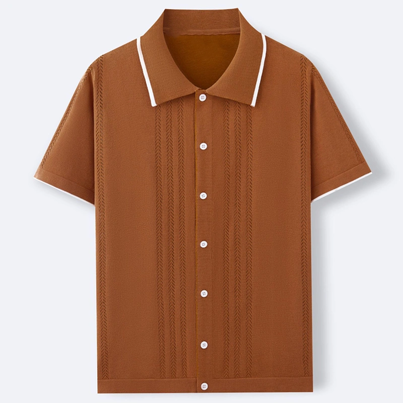 Mivanity Men's Striped Wheat Ear Jacquard Polo Shirts