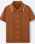 Mivanity Men's Striped Wheat Ear Jacquard Polo Shirts