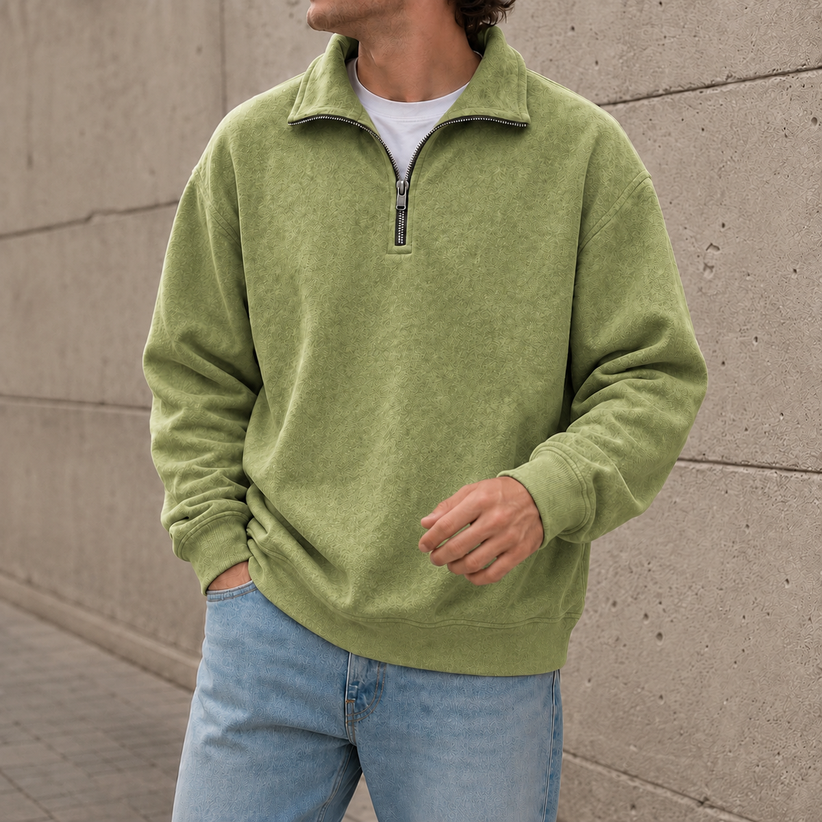 Mivanity Men's Stylish Casual Everyday Cotton Long-sleeved Half-zip Sweatshirt