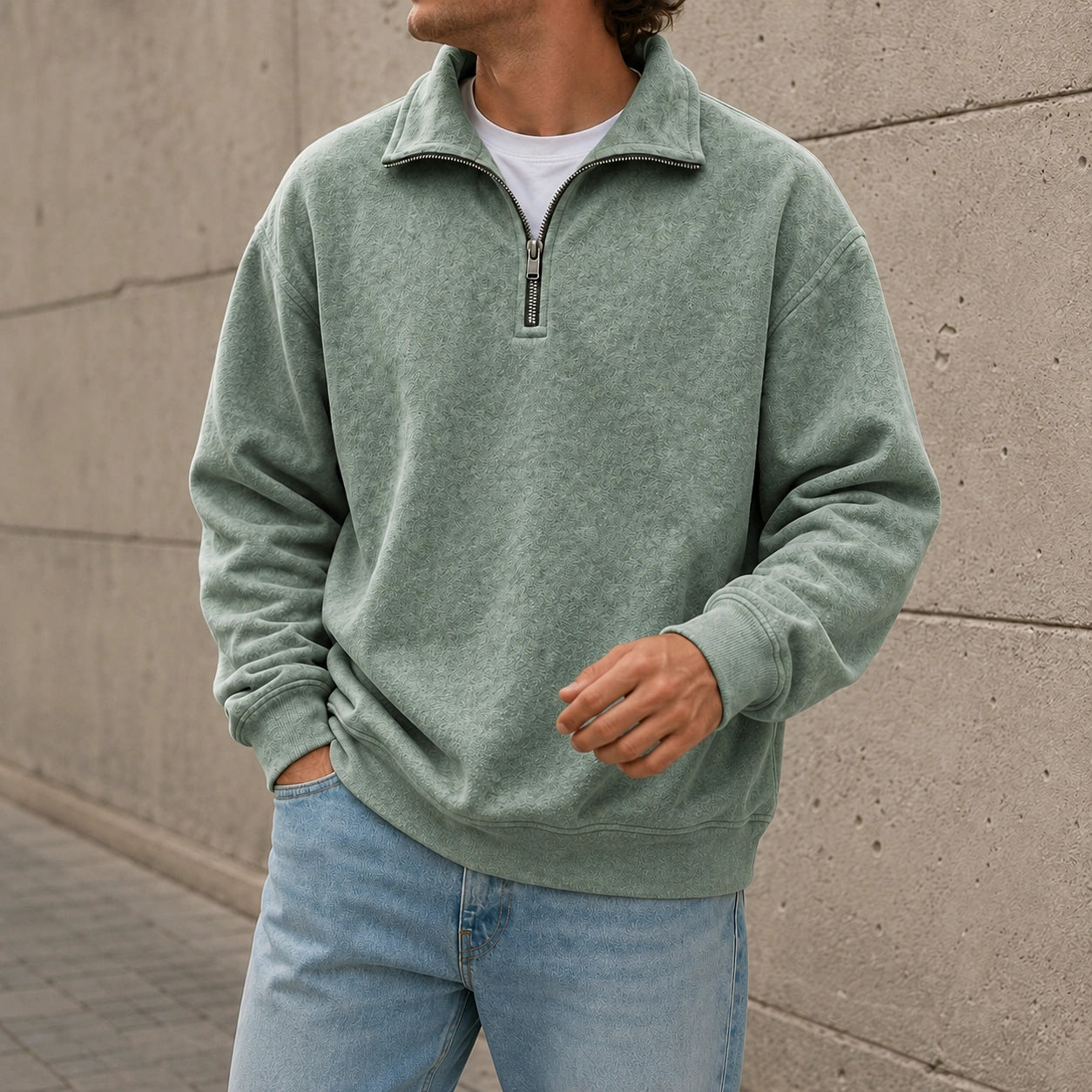 Mivanity Men's Stylish Casual Everyday Cotton Long-sleeved Half-zip Sweatshirt